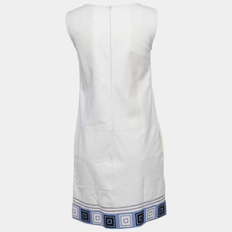 Pre Owned Emilio Pucci Ivory Leather Appliqued Shift Dress M