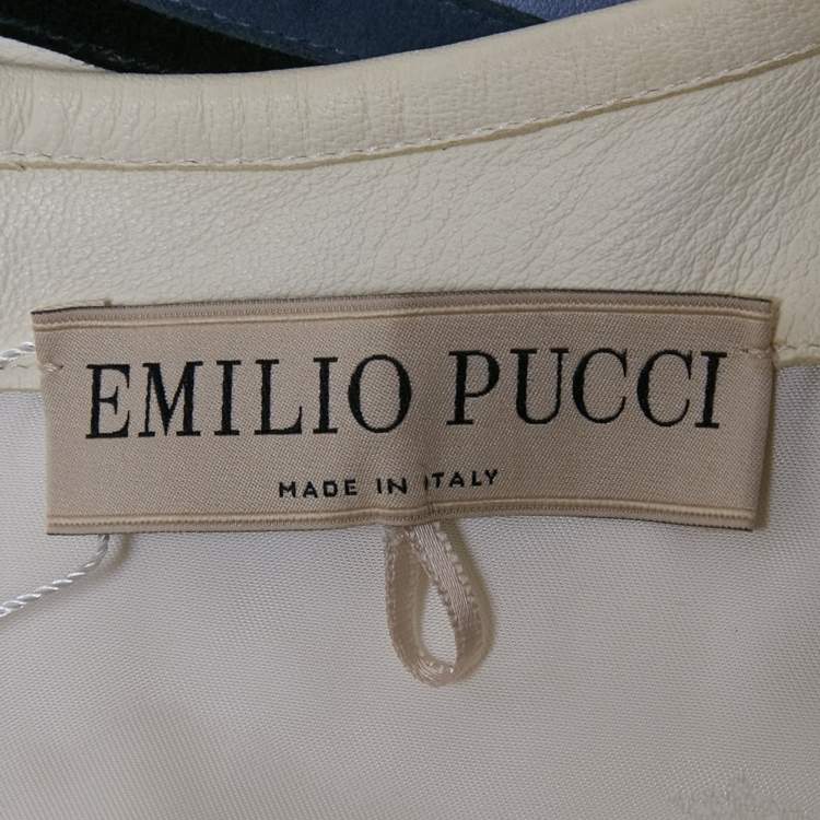 Pre Owned Emilio Pucci Ivory Leather Appliqued Shift Dress M