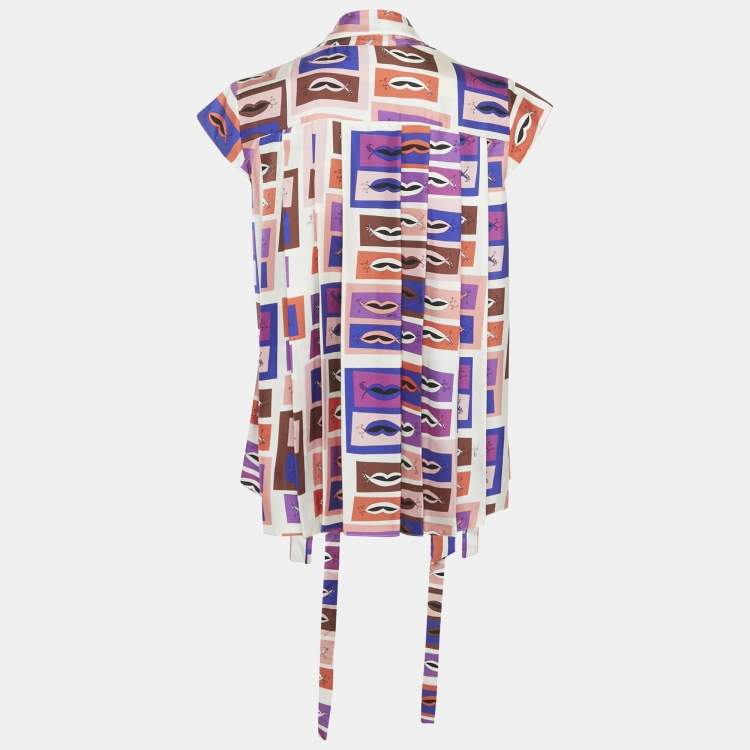 مملوكة مسبقًا Emilio Pucci Multicolor Printed Silk Pleated Top S