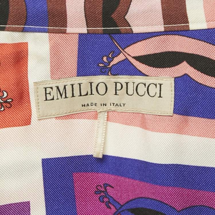 مملوكة مسب قًا Emilio Pucci Multicolor Printed Silk Pleated Top S