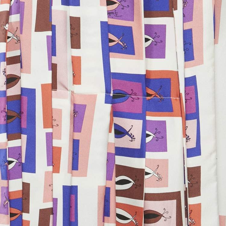 مملوكة مسبقًا Emilio Pucci Multicolor Printed Silk Pleated Top S