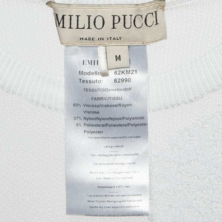 Pre Owned Emilio Pucci White Embroidered Mesh Sleeveless Top M