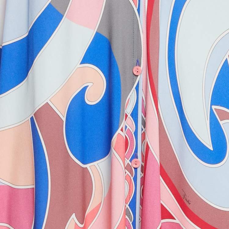 Pre Owned Emilio Pucci Pink Printed Crepe Kaftan Dress One Size