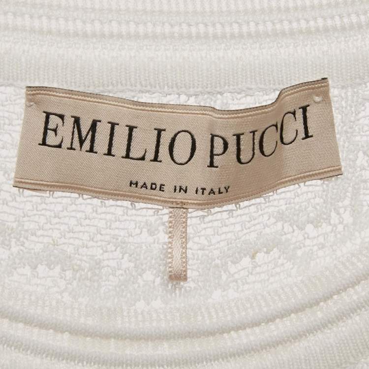 Pre Owned Emilio Pucci White Stretch Lace Sleeveless Sheer Top M