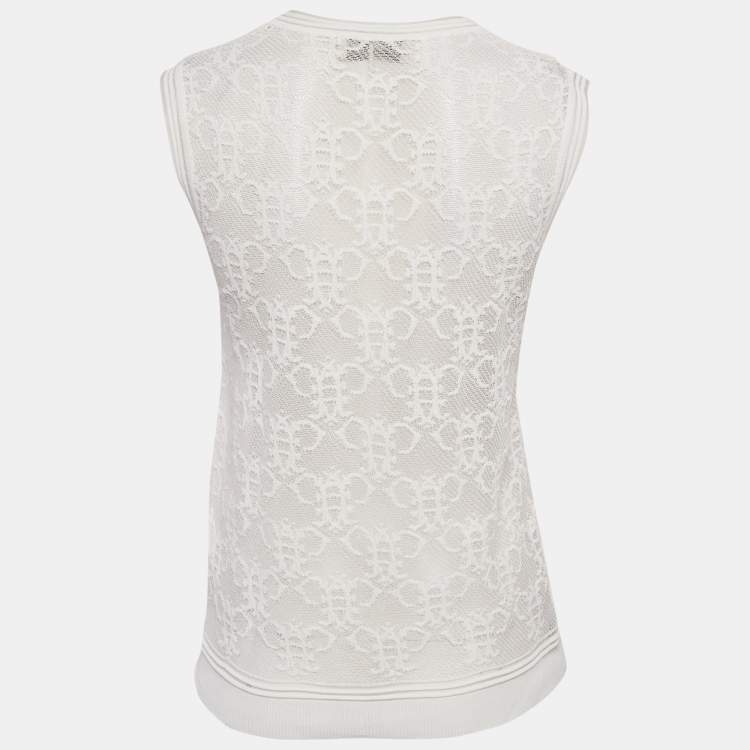 Pre Owned Emilio Pucci White Stretch Lace Sleeveless Sheer Top M