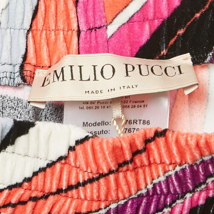 Pre Owned Emilio Pucci Pink Printed Velvet Trousers M