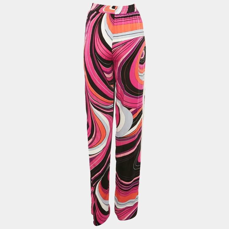 Pre Owned Emilio Pucci Pink Printed Velvet Trousers M