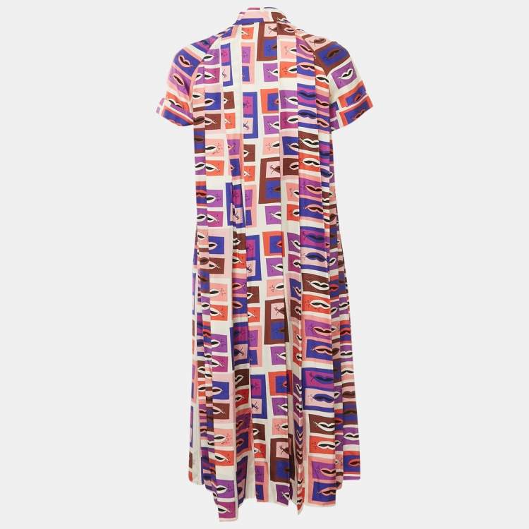 Pre Owned Emilio Pucci Multicolor Printed Pleated Silk Mini Dress S
