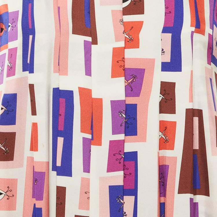Pre Owned Emilio Pucci Multicolor Printed Pleated Silk Mini Dress S