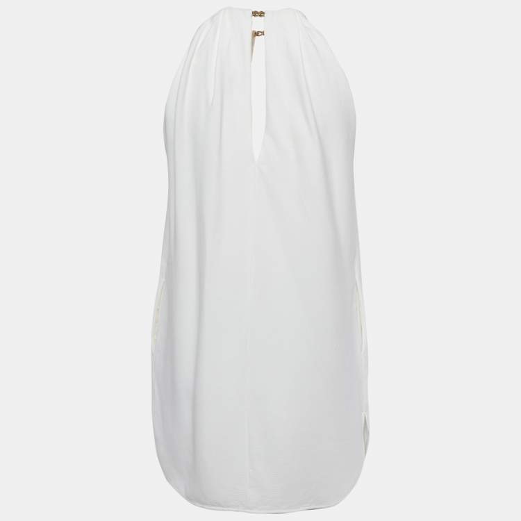 Pre Owned Emilio Pucci White Silk Chain Sleeve Mini Dress S