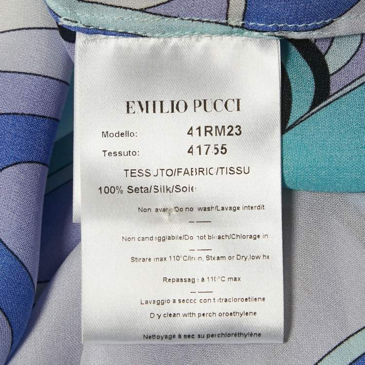 Pre Owned Emilio Pucci Blue Printed Silk Lace-Up Detail Top M