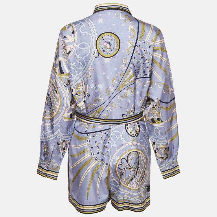Pre Owned Emilio Pucci Blue Printed Satin Silk Playsuit M