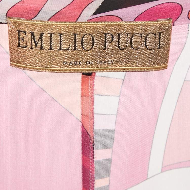 Pre Owned Emilio Pucci Pink Printed Silk Semi Sheer Pants S