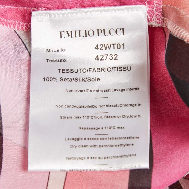 Pre Owned Emilio Pucci Pink Printed Silk Semi Sheer Pants S