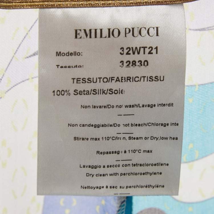 Pre Owned Emilio Pucci Blue Printed Silk Semi Sheer Trousers M