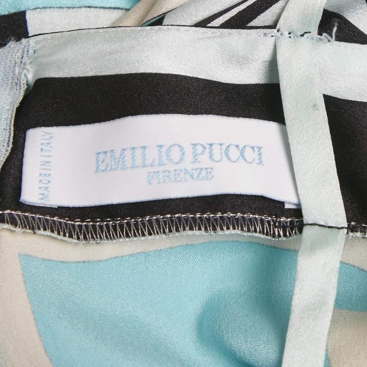 Pre Owned Emilio Pucci Blue Printed Silk Sleeveless Maxi Dress S