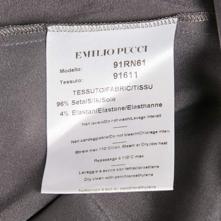 Pre Owned Emilio Pucci Grey/Multicolor Printed Satin Silk Top and Pants Set M/S 