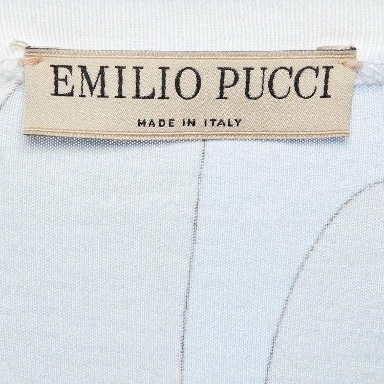 Pre Owned Emilio Pucci Blue Iride Print Cotton Crew Neck T-Shirt S 