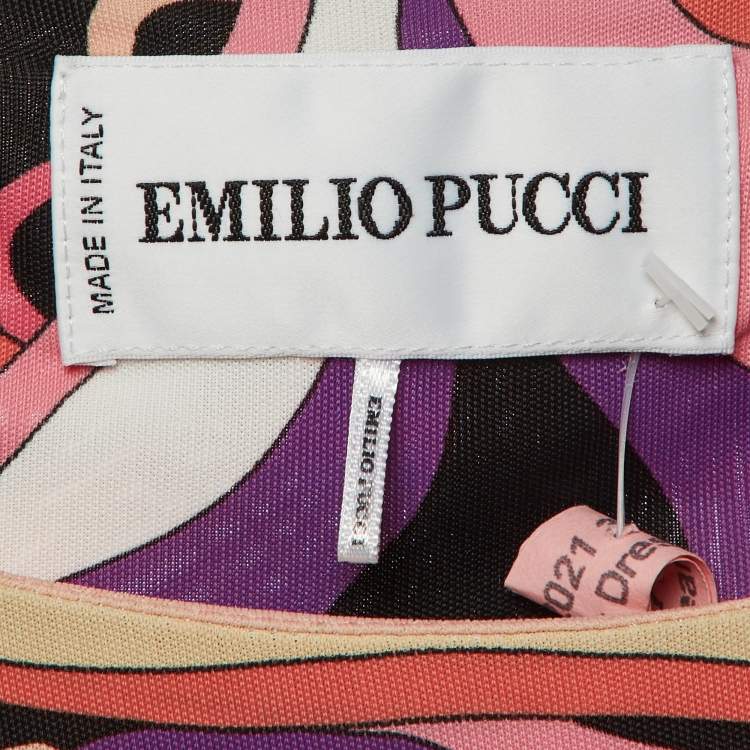 Pre Owned Emilio Pucci Pink Iride Print Jersey Midi Dress L