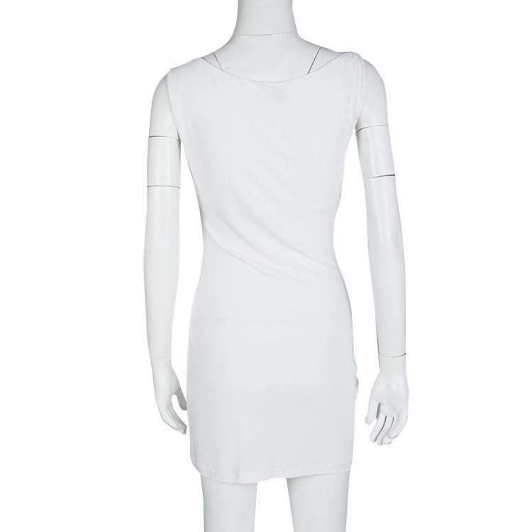Pre Owned Emilio Pucci White Sequin Embellished Ruched Sleeveless Dress S