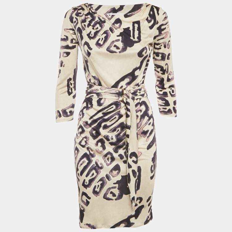 Pre Owned Emilio Pucci Beige Printed Jersey Mini Dress S