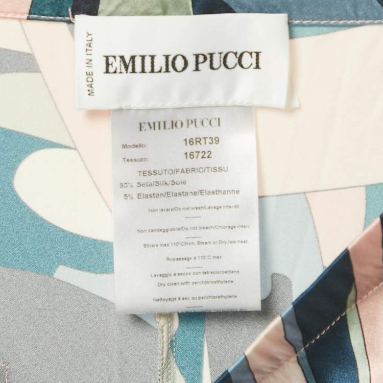 Pre Owned Emilio Pucci Multicolor Abstract Print Silk Wide Leg Drawstring Trouser S