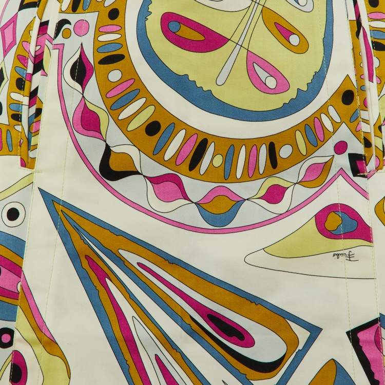Pre Owned Emilio Pucci Multicolor Printed Cotton Overlap Skirt M