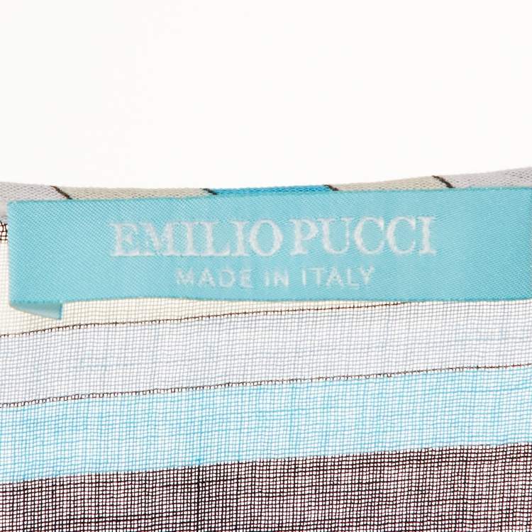 Pre Owned Emilio Pucci Blue Printed Cotton Long Dress L