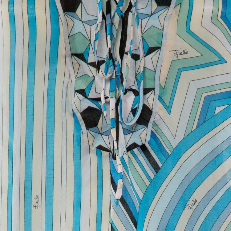 Pre Owned Emilio Pucci Blue Printed Cotton Long Dress L