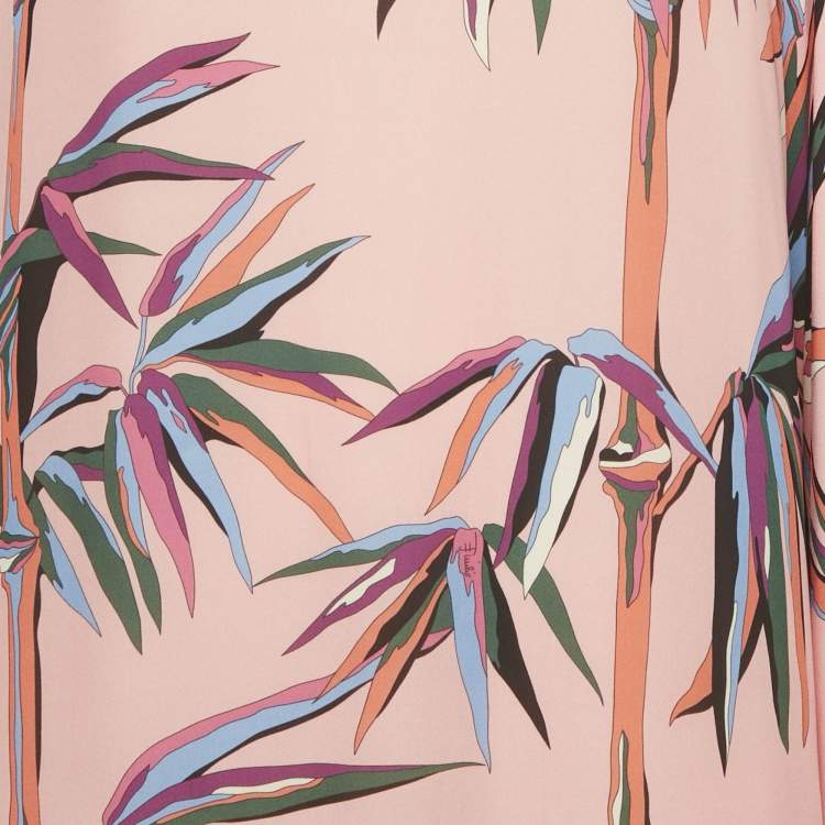 Pre Owned Emilio Pucci Pink Birds of Paradise Print Silk Kaftan Short Dress S  