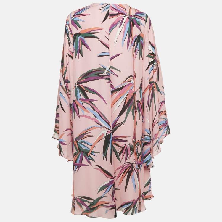 Pre Owned Emilio Pucci Pink Birds of Paradise Print Silk Kaftan Short Dress S  