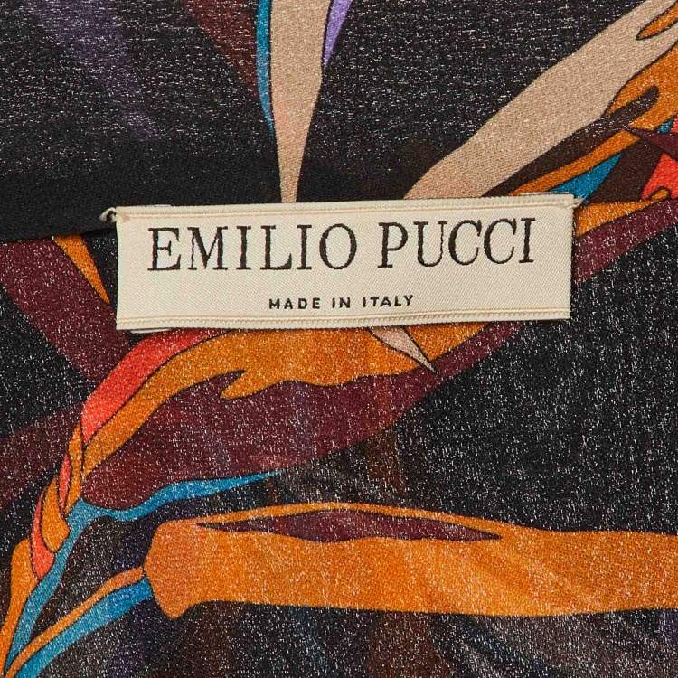 Pre Owned Emilio Pucci Black Floral Print Silk Button Front Blouse M 