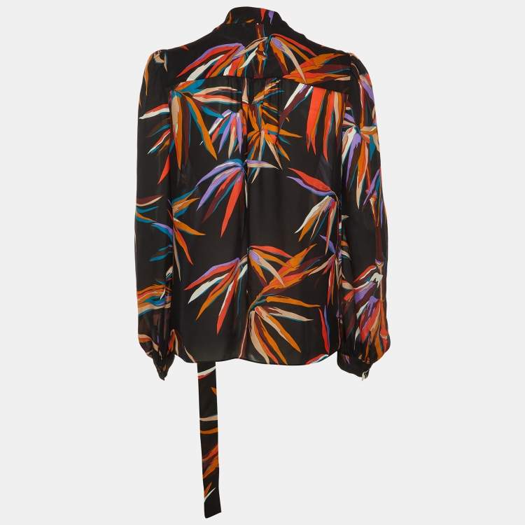 Pre Owned Emilio Pucci Black Floral Print Silk Button Front Blouse M 