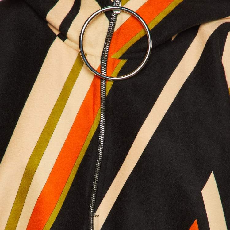 Pre Owned Emilio Pucci Multicolor Printed Wool Zip Up Poncho S