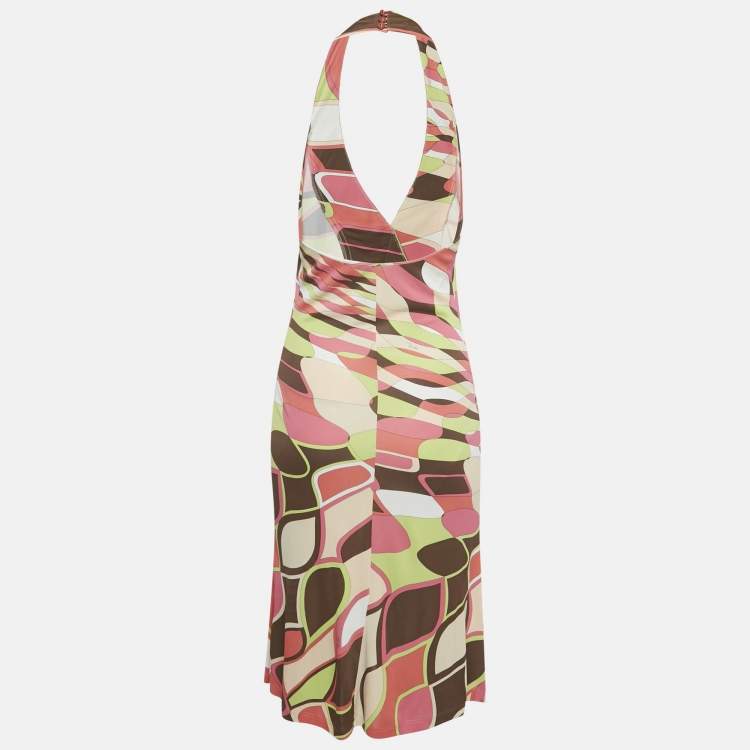 Pre Owned Emilio Pucci Multicolor Printed Jersey Halter Neck Short Dress S