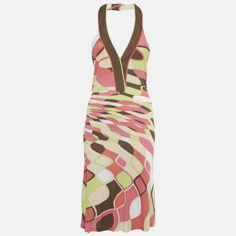 Pre Owned Emilio Pucci Multicolor Printed Jersey Halter Neck Short Dress S