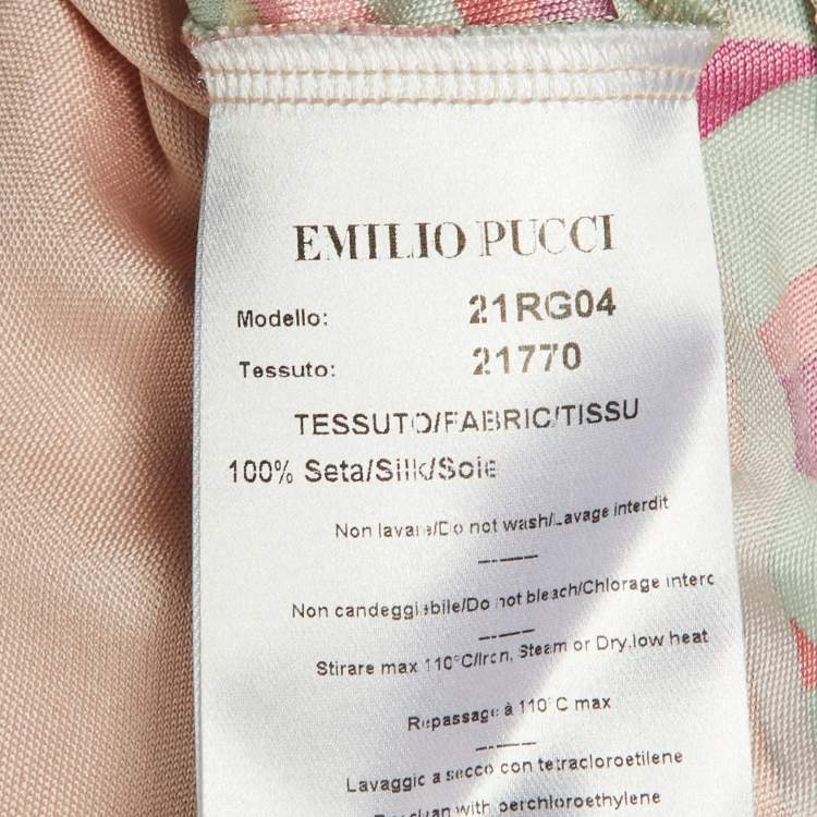 Pre Owned Emilio Pucci Multicolor Printed Silk Jersey Belted Midi Dress M