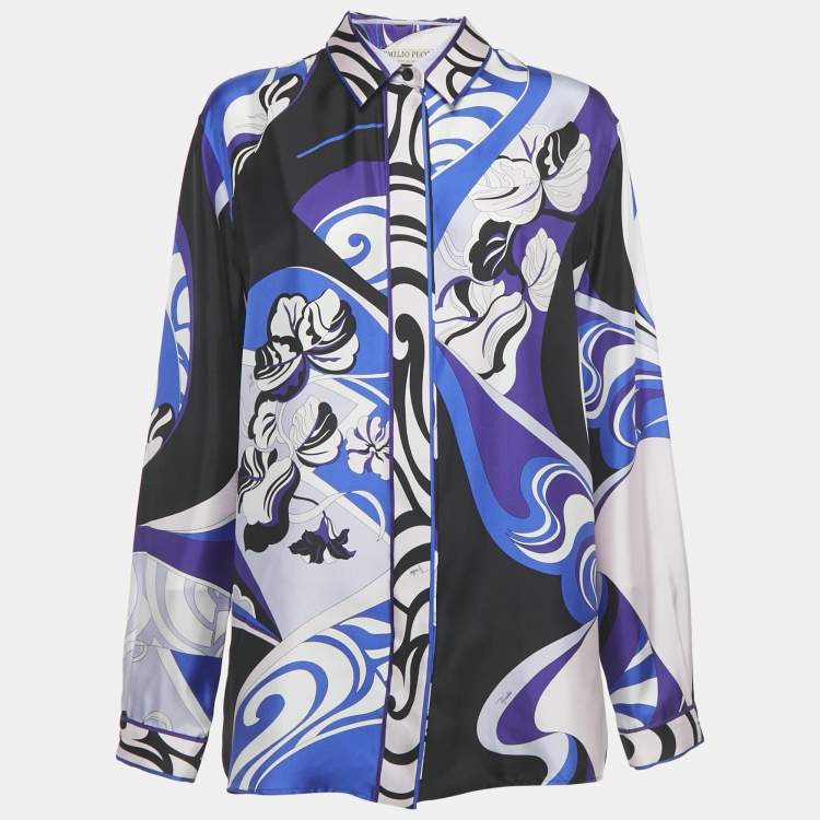 Pre Owned Emilio Pucci Multicolor Printed Silk Full Sleeve Shirt L