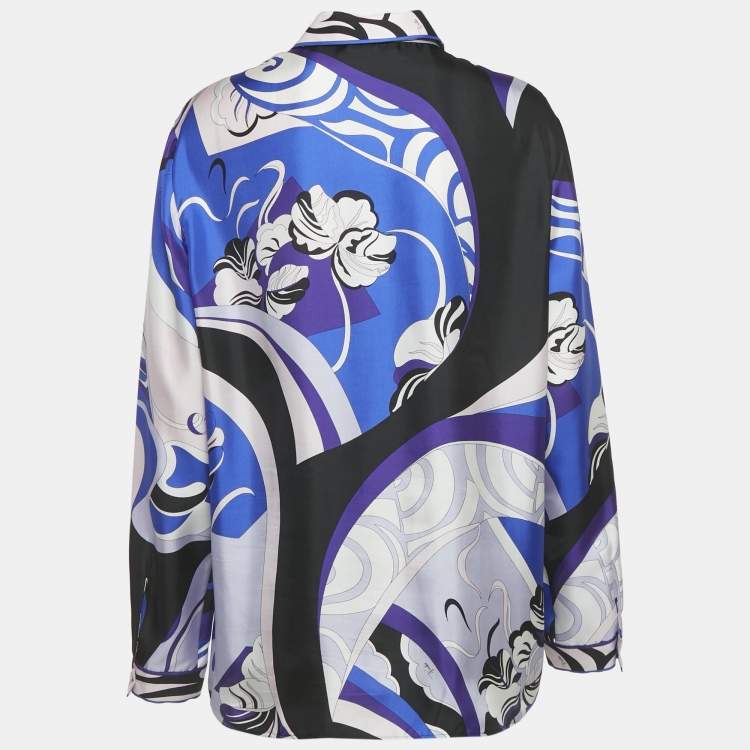 Pre Owned Emilio Pucci Multicolor Printed Silk Full Sleeve Shirt L
