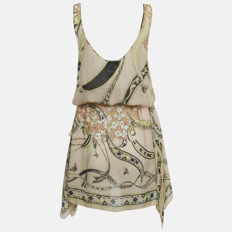 Pre Owned Emilio Pucci Pink Floral Print Silk Sleeveless Tunic Top S 