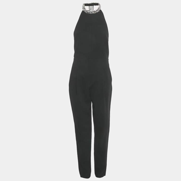 Pre Owned Emilio Pucci Black Wool Stud Detail Neck Sleeveless Jumpsuit M