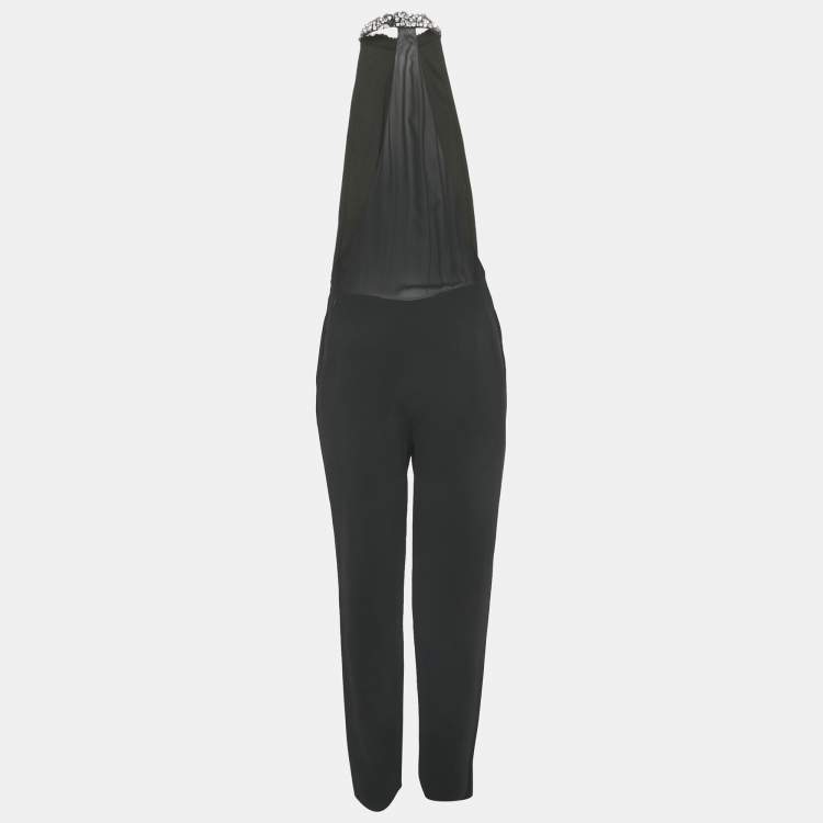 Pre Owned Emilio Pucci Black Wool Stud Detail Neck Sleeveless Jumpsuit M