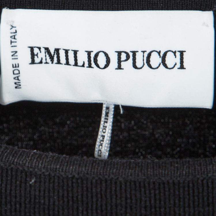 Pre Owned Emilio Pucci Black Wool Blend Cutout Back Detail Long Sleeve Dress M