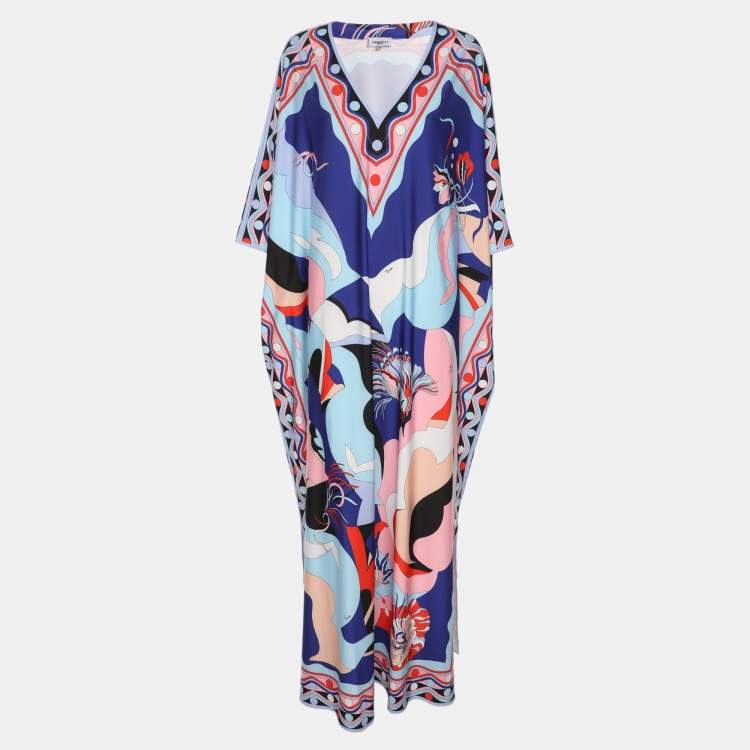 Pre Owned Emilio Pucci Multicolor Printed Jersey Kaftan Dress M
