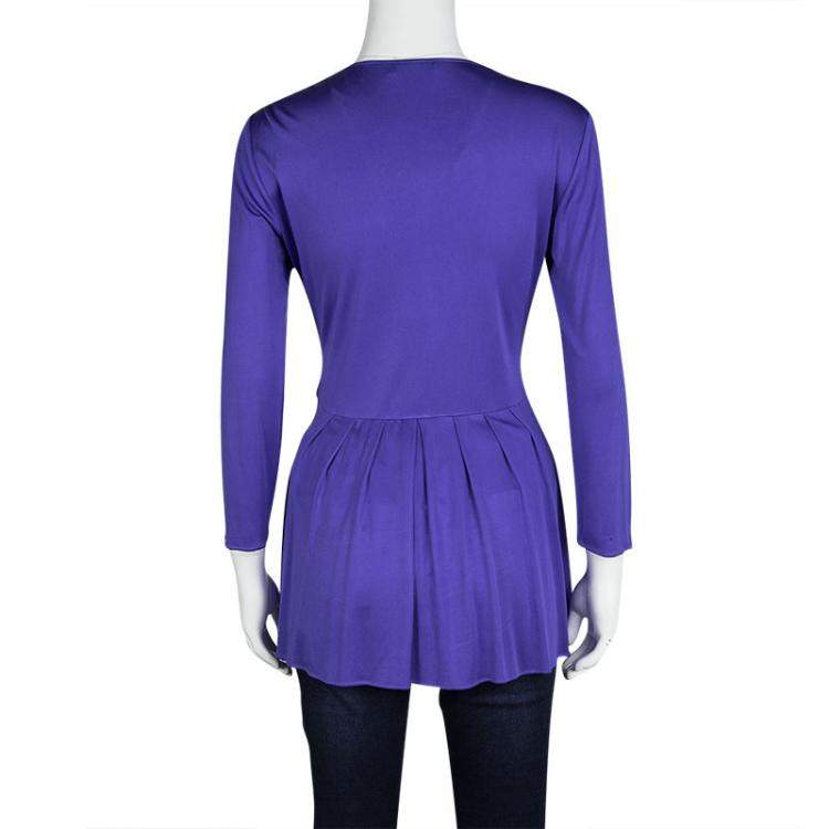 Pre Owned Emilio Pucci Blue Silk Jersey Twist Knot Front Long Sleeve Tunic M