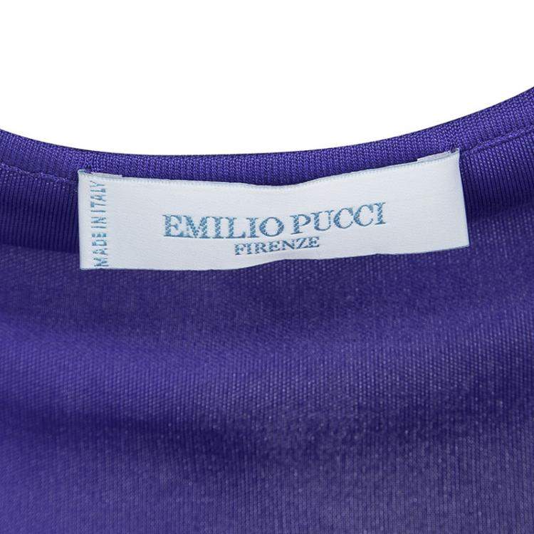 Pre Owned Emilio Pucci Blue Silk Jersey Twist Knot Front Long Sleeve Tunic M