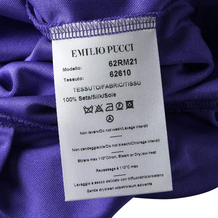 Pre Owned Emilio Pucci Blue Silk Jersey Twist Knot Front Long Sleeve Tunic M