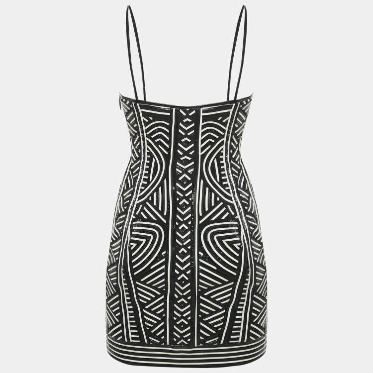 Pre Owned Emilio Pucci Black/White Leather and Mesh Mini Dress S