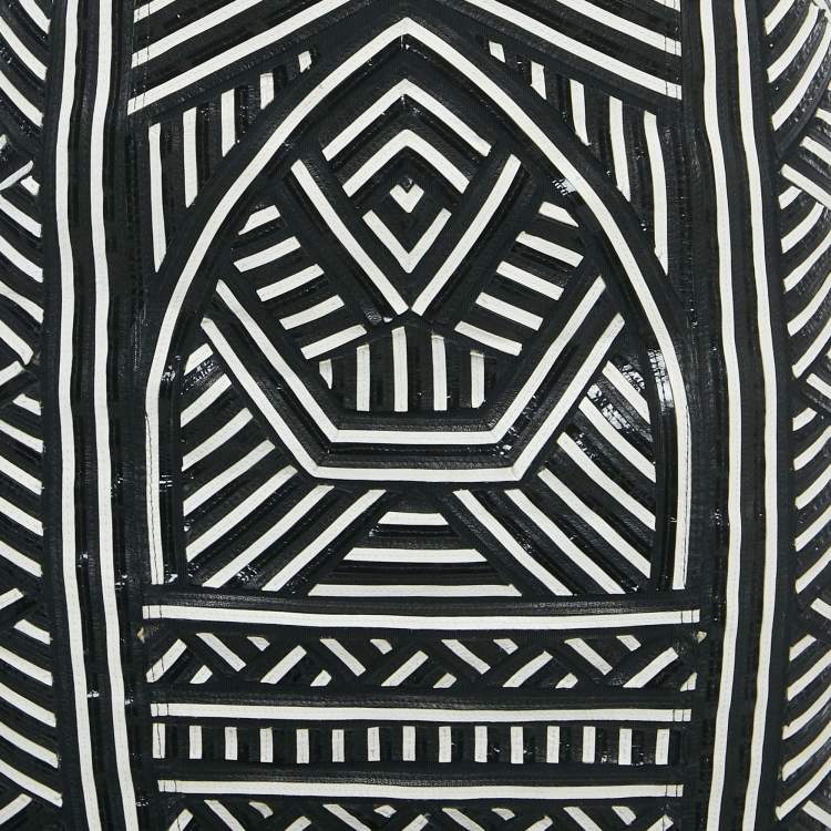 Pre Owned Emilio Pucci Black/White Leather and Mesh Mini Dress S
