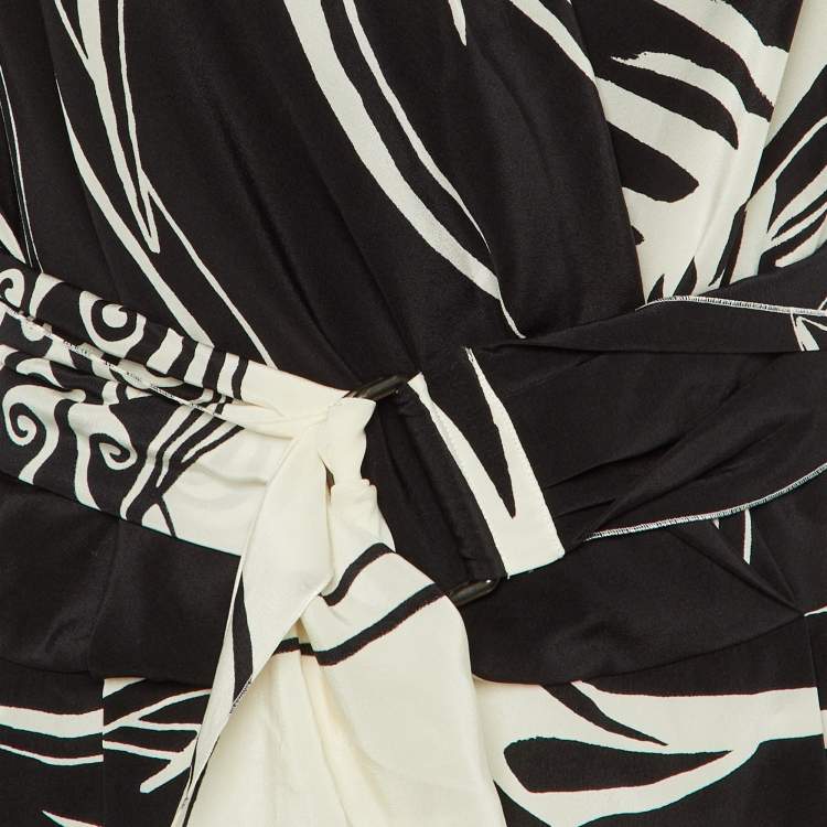 Pre Owned Emilio Pucci Monochrome Abstract Print Silk Belted Midi Dress M